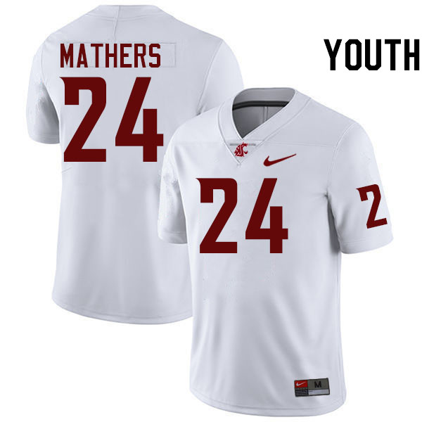 Youth #24 Cooper Mathers Washington State Cougars College Football Jerseys Stitched-White